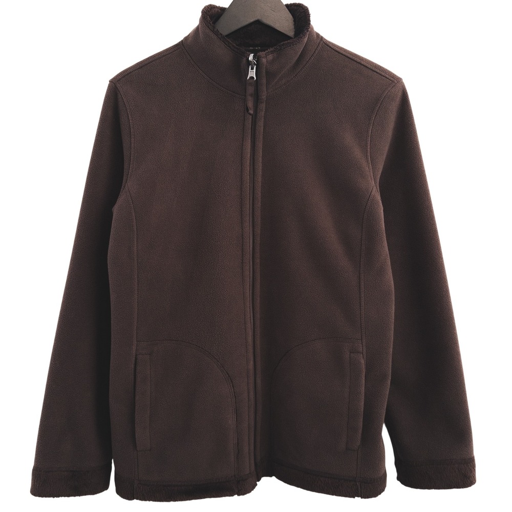 Fleece Jacket Women M Brown Full Zip Mock Neck Soft Cozy Warm Outdoor Coast